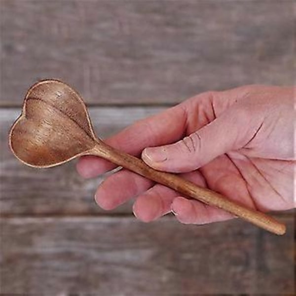 Träslevar i hjärtform - Set med teskedar/kaffeskedar i trä (2 st) - Små träslevar för kryddor, salt, socker