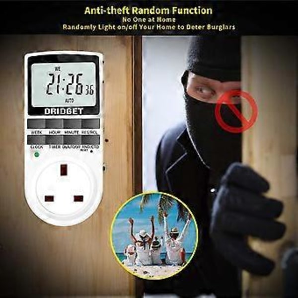 Digital Elektrisk Timer Pluggkontakt Med Lmell 18 På-av Programmer, Nedtelling