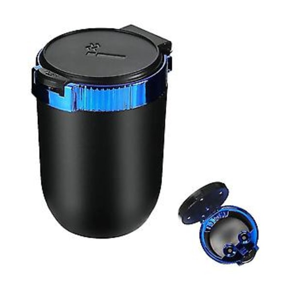 Auton tuhkakuppi kannella Kannettava tuhkakuppi Mini auton roskakori LED-valolla Ou:lle