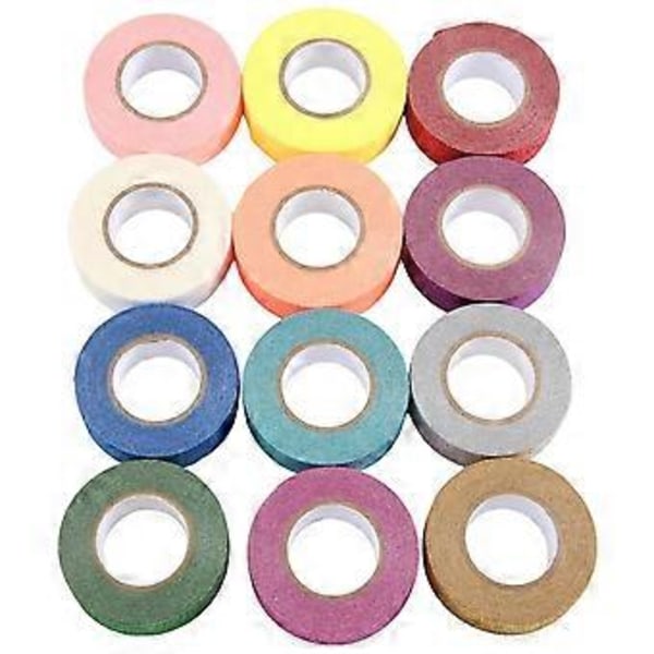 Washi-teippisetti, 12 rullaa kimaltelevaa koristeteippiä askarteluun, lahjojen paketointiin, kalenteriin, 1,5 cm x 5 m