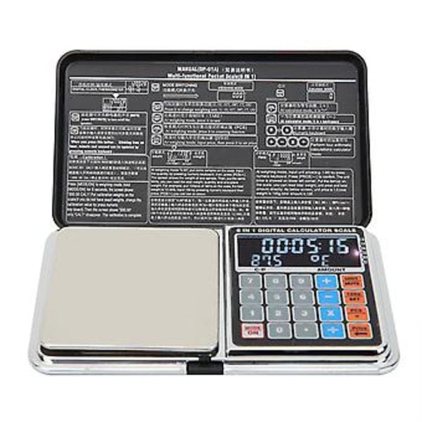 Multifunktionell Bärbar Elektronisk Fickvåg med Klockfunktion och Räknefunktion (1kg/0.1g)