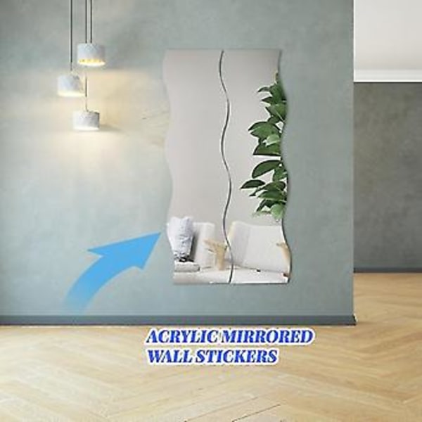 6 kpl 3D-aalto tarra DIY hopea tarra akryyli seinämaalaus irrotettava heijastava