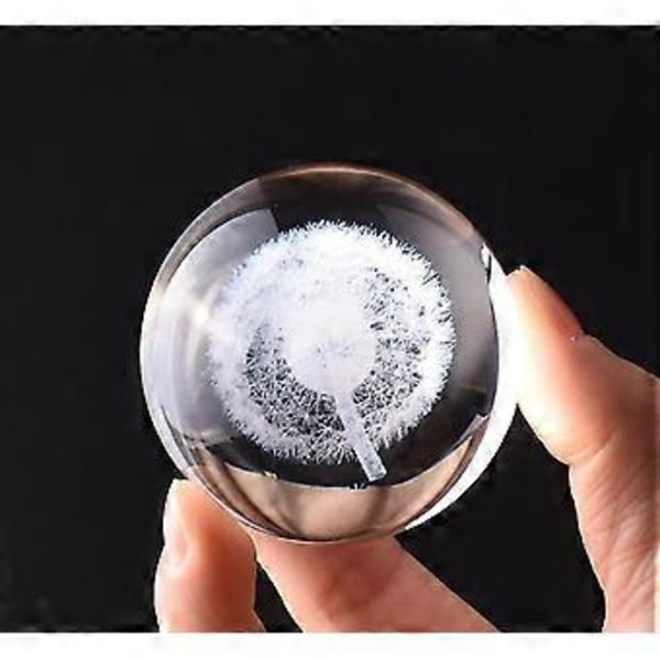 3D Maskros Kristallkula Brevpress Laser Graverad Glas Sfär Display Glob Meditationskula Heminredning Med Kristallstativ