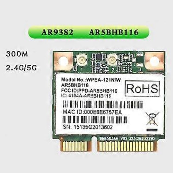 AR5BHB116 WiFi Trådløst Netværkskort AR9382 Mini PCI-E WIFI Kort 802.11a/b/g/n 300Mbps 2.4/5Ghz Dual-Band