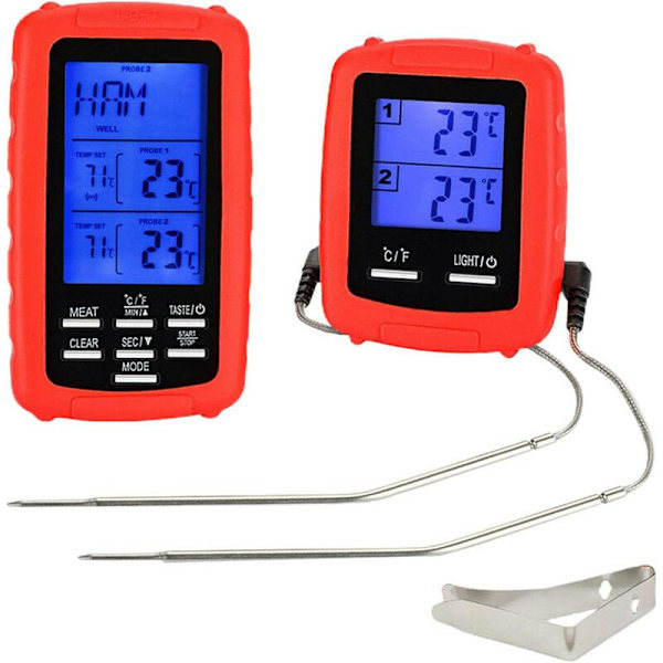 Kökstermometer med synlig display Dubbel sond 380 C Rostfritt stål Matlagning Ugn Grill Termometer Röd