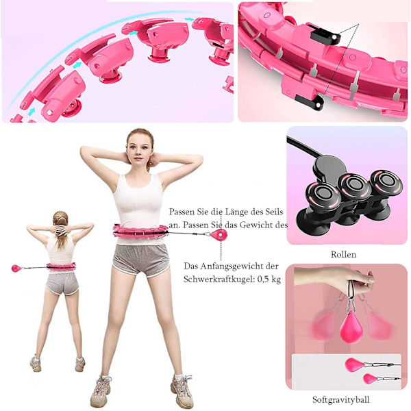Hula Reifen Hoop Smart Fitness för vuxna för viktminskning och massage, Hula-ring, 24 segment justerbar storlek Faller inte, viktad