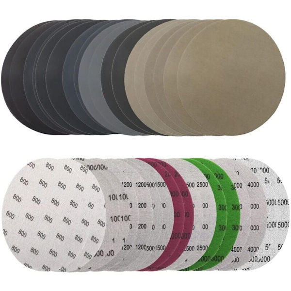 36 kpl 125 mm hiekkapaperia, pyöreät hiomakiekot, 125 mm hiomakiekko, märkä- ja kuivahiontapaperit 800/1000/1200/1500/2000/2500/3000/4000/5000 pyöreille hiomakoneille
