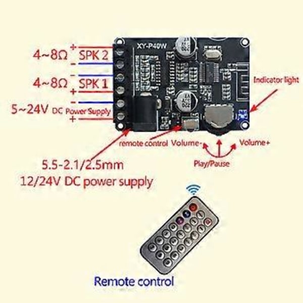 MINI Bluetooth-kompatibel 5.0 Trådløs Audio Digital Effektforstærker Stereo Board 30W/40W Amp Amplificador XY-P40W