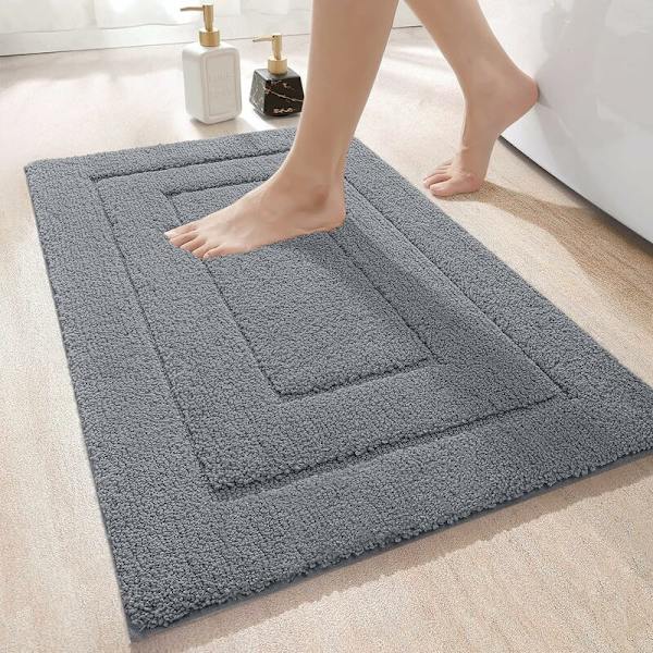 Badrumsmatta halkfri absorberande 60x90cm Duschmatta Tjock Mjuk Badrumsmatta Mikrofiber maskintvättbar Grå