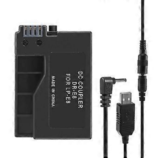 -E8 Dummy Batteri med DC Power Bank USB Adapter Kabel Erstatning for LP-E8 for 550D 600D 650D 700D DSLR Kameraer