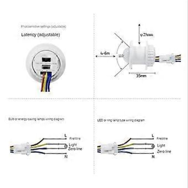 2st Rörelsesensor Ljusbrytare 110-220V PIR Sensor Smart Detektion Tidsfördröjning Justerbar Infraröd Induktionsdetektor