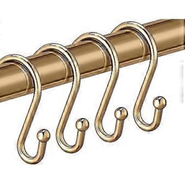 Bruseforhængskroge i messing, sæt med 12 metal bruseforhængsringe guld dekorative, premium rustbestandige S-formede kroge bøjler til badeværelsesgardiner, tøj