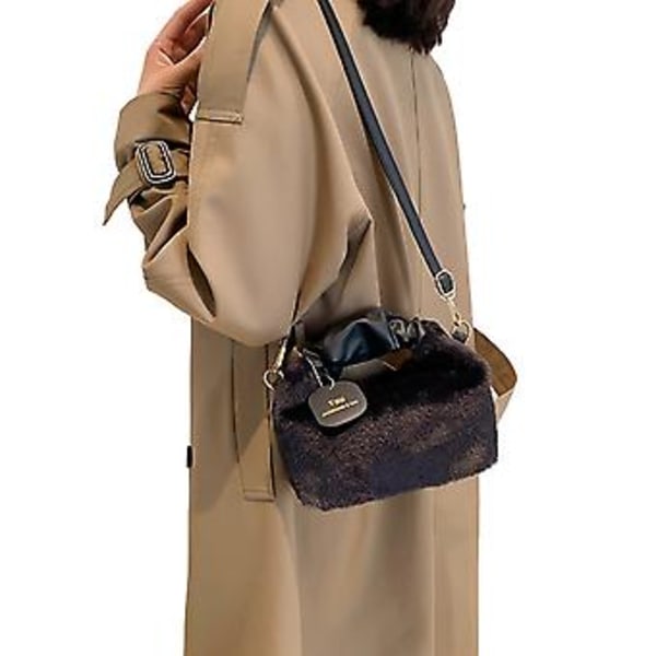 Plysjveske One Size Elegant Ren Farge Avtakbar Krok Komfortabelt Håndtak Fuzzy Veske for Jente Kvinner Utflukt Svart One Size