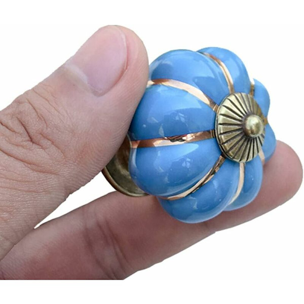 Vintage Blå Keramisk Pumpa Handtag Skåp Handtag Låda Handtag (Set om 4)