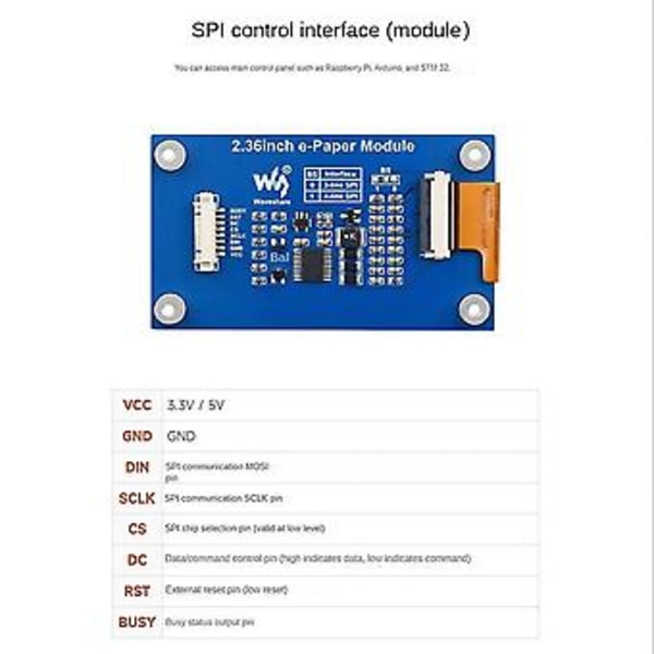 2,36 tums E-papper E-bläck Skärmmodul 296x168 För Spi Lcd Display Modul B