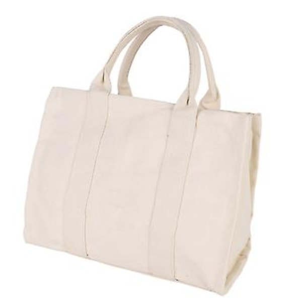 Tote Taske Dame Lærred Enkelt Skulder Skole Casual Håndtaske med Lynlås Justerbar Rem Beige M