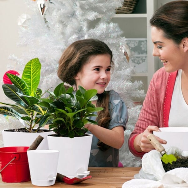 Självbevattnande blomkrukor, självbevattnande krukor med anti-rotröta, ventilerade blomkrukor i plast med djup fatreservoar