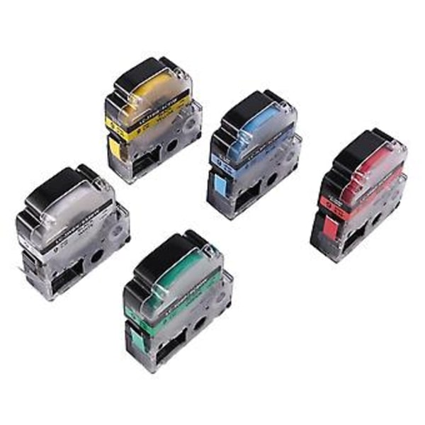 5 stk. 9 mm etikettmaskintape, svart på hvit/rød/blå/gul tape for / skriver