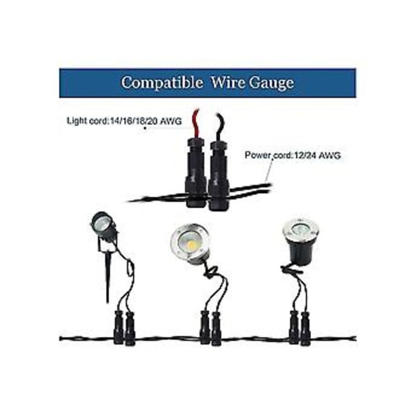 20 stk. Koblingsfrie lavspennings landskapslyskabler 12-18 Gauge ledningskontakter for LED-hage S