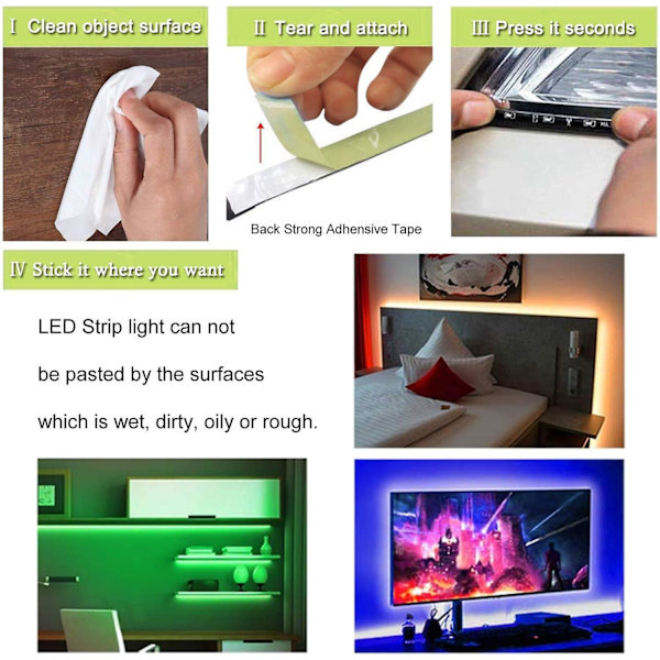 Led-remsa 5m ljusremsa belysning, ljusstång Rgb Smd ljusslingor, led-lampor för fest, sovrum, hem, TV, köksdekoration
