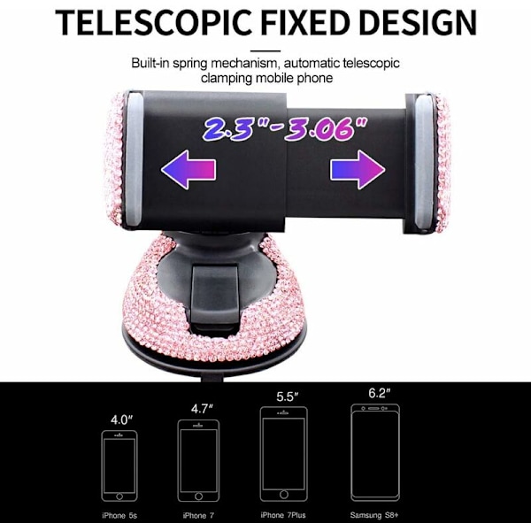 Bling mobiltelefonholder til bil, justerbar biltelefonholder automatisk rotation 360° luftventil til iPhone Galaxy Smartphone eller GPS-enheder 3,5-6 tommer (P