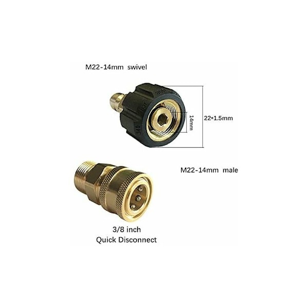 Högtryckstvätt Snabbkoppling 3/8\" M22 Hane Honkoppling Koppling Tryckbricka Högtryckstvätt Mässing Snabbkoppling Kit Högtryckstvätt Koppling 1 Pa