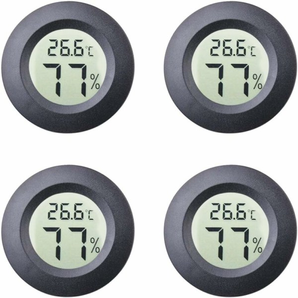 4-pack mini rund inomhushygrometer termometer Meter Celsius eller Fahrenheit Digital LCD-skärm Luftfuktighetstemperaturmätare för Humidors Pot