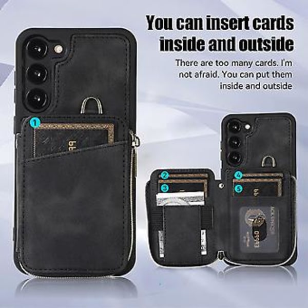 Etui til Samsung Galaxy S23, glidelås-skinnetui, svart