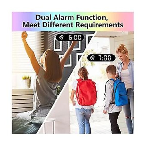 Projektion för sovrum, LED-display tak digitalradio med USB-laddare och dubbla alarm svart
