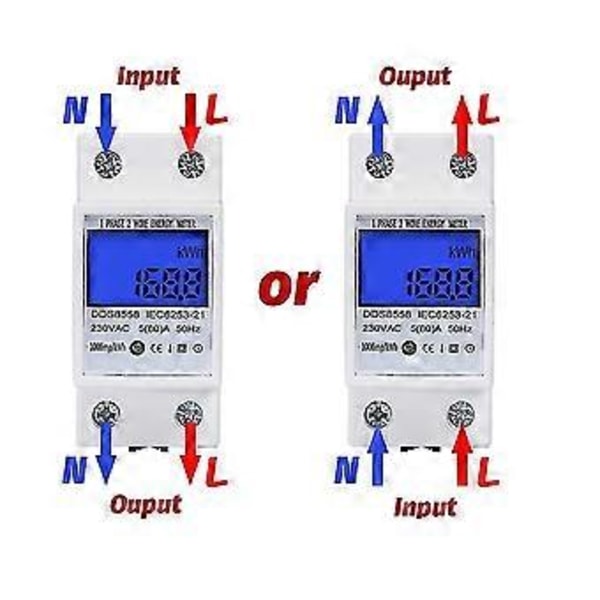 Din-skena Kwh-mätare 1-fas 2-tråds Lcd Digital Display Förbrukningsenergi Elektrisk Kwh-räknare Ac110