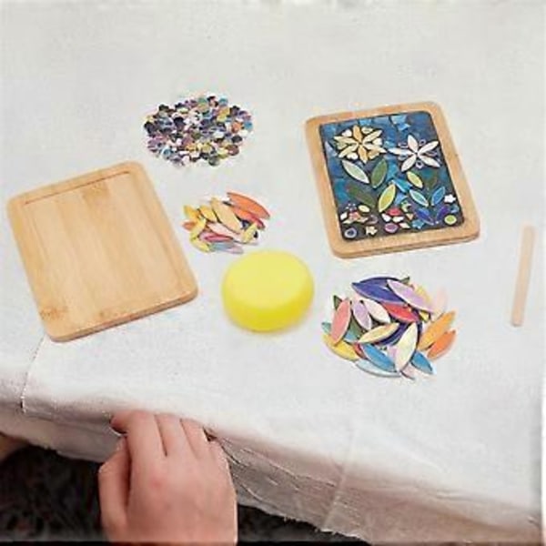 DIY Mosaik Hantverkskit Mosaik Bambu Underlägg Kit för Vuxna Nybörjare, med Rektangulär Underläggsbas för Handgjord Mosaik