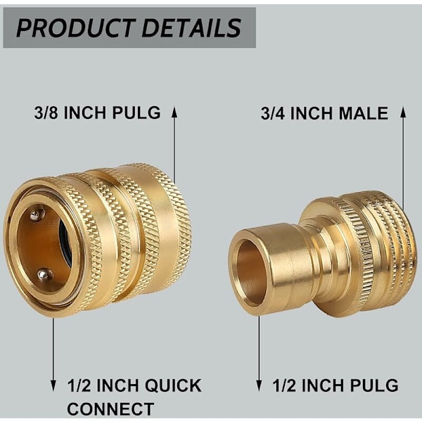 8 Pak trykvaske-adaptere, hurtige afbryder-slangefittings, M22-14 messingkoblinger drejer til 3/8\" hurtigkobling, 3/4\" han til 1/2\" hurtigudløser