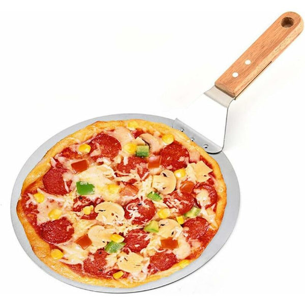 Ruostumattomasta teräksestä valmistettu pizzalapio, kakunsiirtopyöreä puukahva, leivontapala, leivontatyökalut kotitekoisen pizzan, leivän, kakun leivontaan - Fei