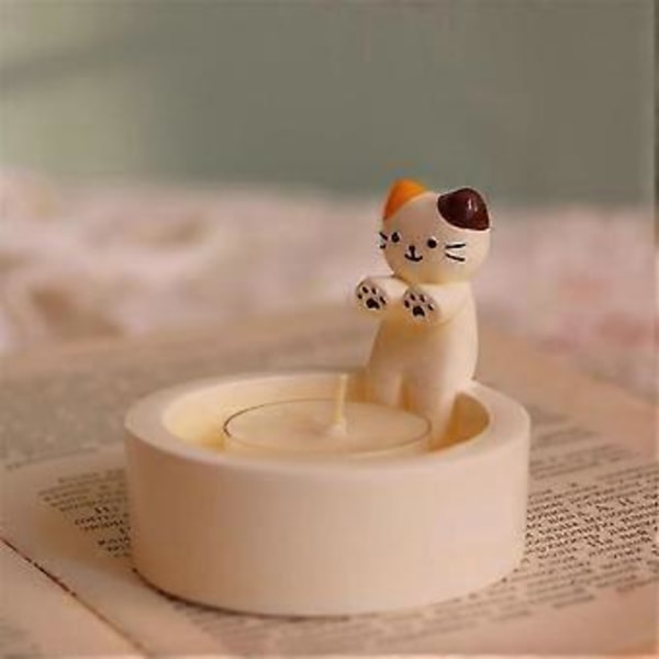 2 STK Tegneserie Kattunge Lysestake, Katt Varmer Potene Lysestake, DIY Håndlaget Oppbevaringsboks Holder, Hjemmedekorasjon