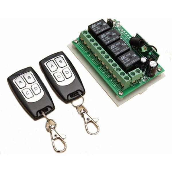 433MHZ Wireless DC 12V 4CH Channel Remote Control Long Distance RF Relay Switch 2 Transmitter +1 Receiver for Garage Door/Gate Alarm