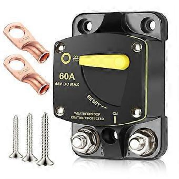 60 Amp Sikring DC 12V-48V med Manuel Reset-kontakt til RV Bil Audio Båd Trolling Motor Stereo Audio