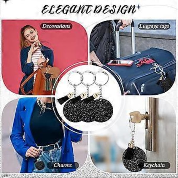 Akryl Nøkkelring Emne med Nøkkelring 1.97 Tommer Glitter Akryl Emne DIY Nøkkelring Svart