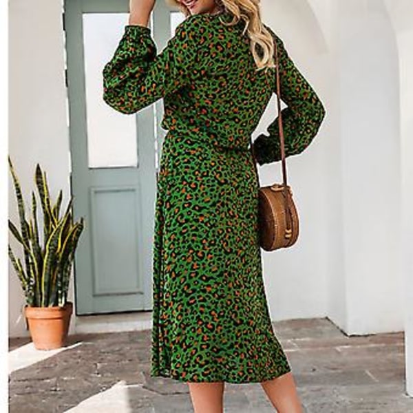 Mekko Leopardiprintti Pystykaulus Kukkaprintti Pitkä Lyhtyhiha Keskipitkä Mekko Naisille Vihreä XL