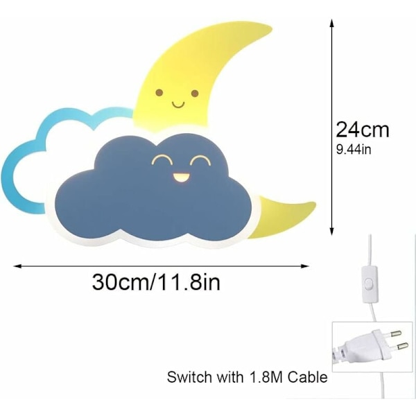 LED-molnvägglampa för barn med strömbrytare och uttag Barnrumsvägglampa med 8W kabel Väggmonterad nattlampa Babyrum Vägglampa Inomhus