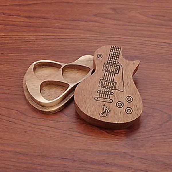 Återanvändbar Solid Trä Bärbar Gitarrplektrum Organiseringslåda Gitarrtillbehör