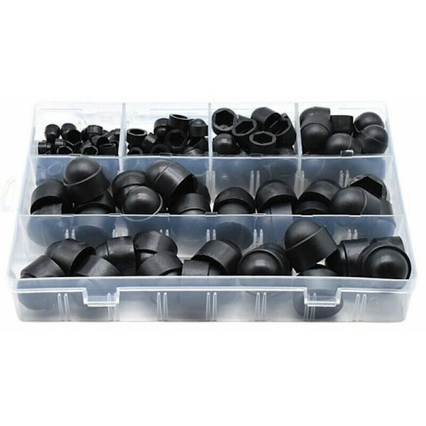 145 Pieces PE Bolt Covers Screw Cap Nut Assortment Kits Insert Lock Nut Caps for Screws Bolts 6 Sizes Available with Storage Box,Black