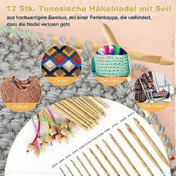 23 st Tunisisk Virknålsset, 11 st Aluminium Långa Virknålar 2.0-8.0 mm och 12 st Bambu Tunisisk Virknålar