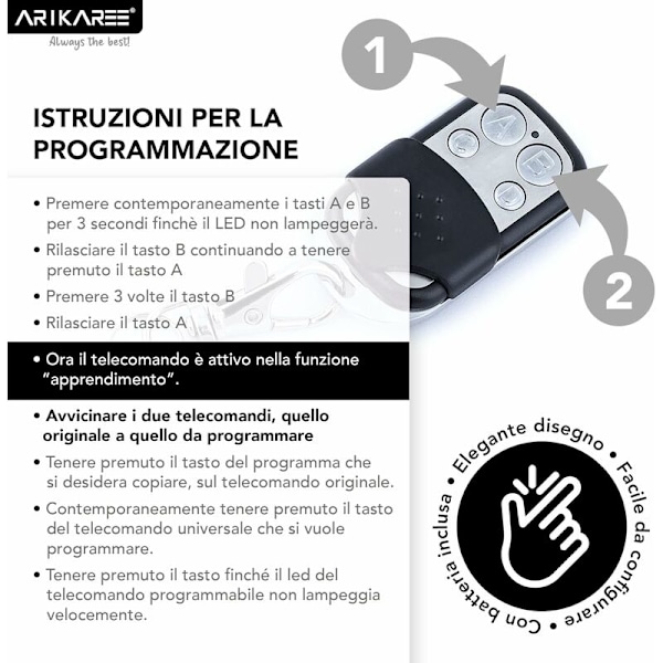 Universal portåpner fjernkontroll, 433,92 MHz frekvens for automatisk port, bred radius - Universell fjernkontroll for programmerbar port fast kode 12 V