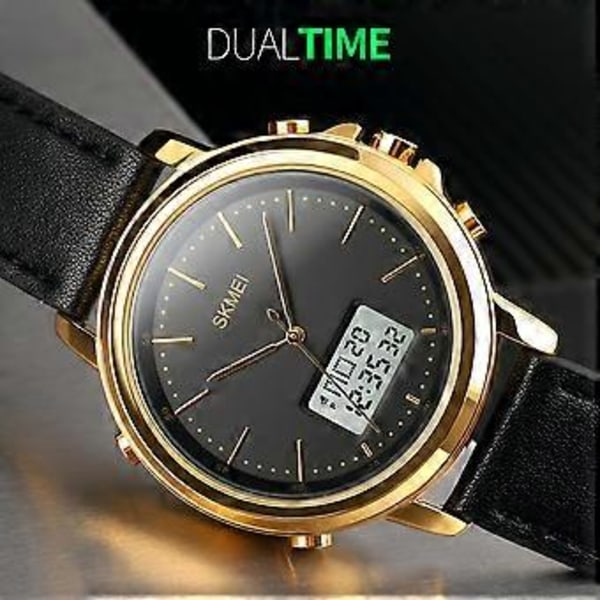 SKMEI Pålitlig Analog Digital Klocka: Minimalistisk Design med LED-Bakgrundsbelysning och Läderarmband