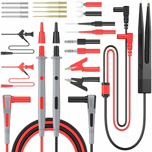 21 i 1 Multi Test Lead Kit för Multimeter - Ledningar med krokodilklämmor, gripprober, banankontakt, spänningsspänningsmätare