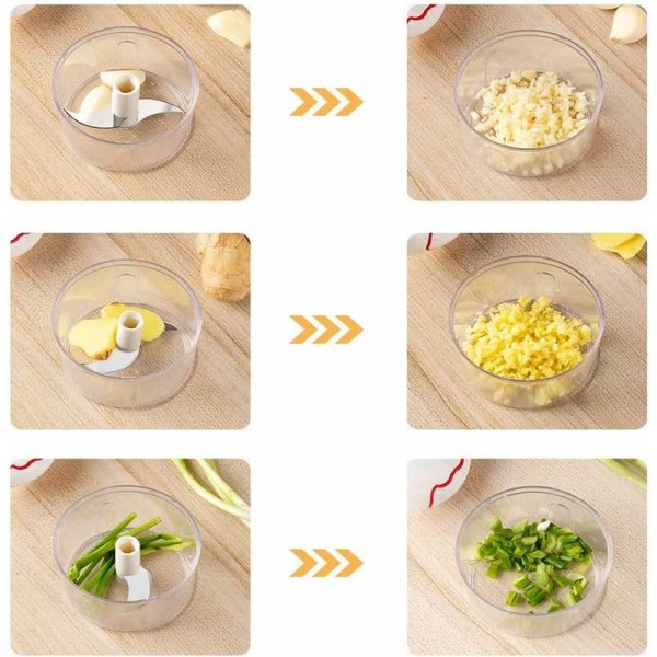Mini manuell grønnsakshakker løk 170 ML med 2 buede rustfrie stålblad, kjøttkvern/blender/løk/salat/ingefær/frukt/urt/hvitløk C