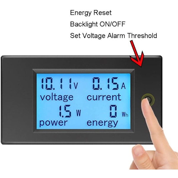 Voltmeter Amperemeter Digitalt Panel Shunt 100A DC 6.5-100V, Strømmåler Tester Elektrisk Effekt Energimåler Volt Amp Watt Måler LCD Display Solar