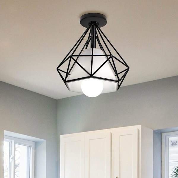 Retro taklampa svart metall hängande lampa för hall sovrum kök vardagsrum E27 bas