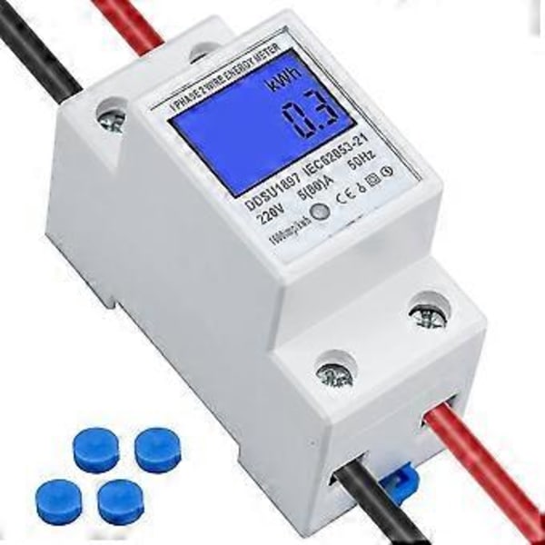 LCD Digital Elmätare AC-mätare DIN-skena kWh-mätare 5(80) A Elmätare DIN-skena 1-fas 2-polig 2p DIN-skena Elmätare AC230