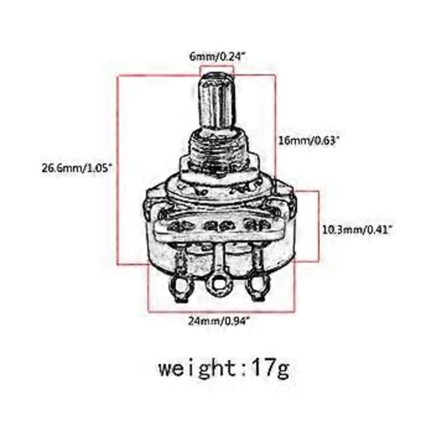 16mm Linjär Audio Volym Potentiometrar Elgitarr Kontroll Ton Volym Delar
